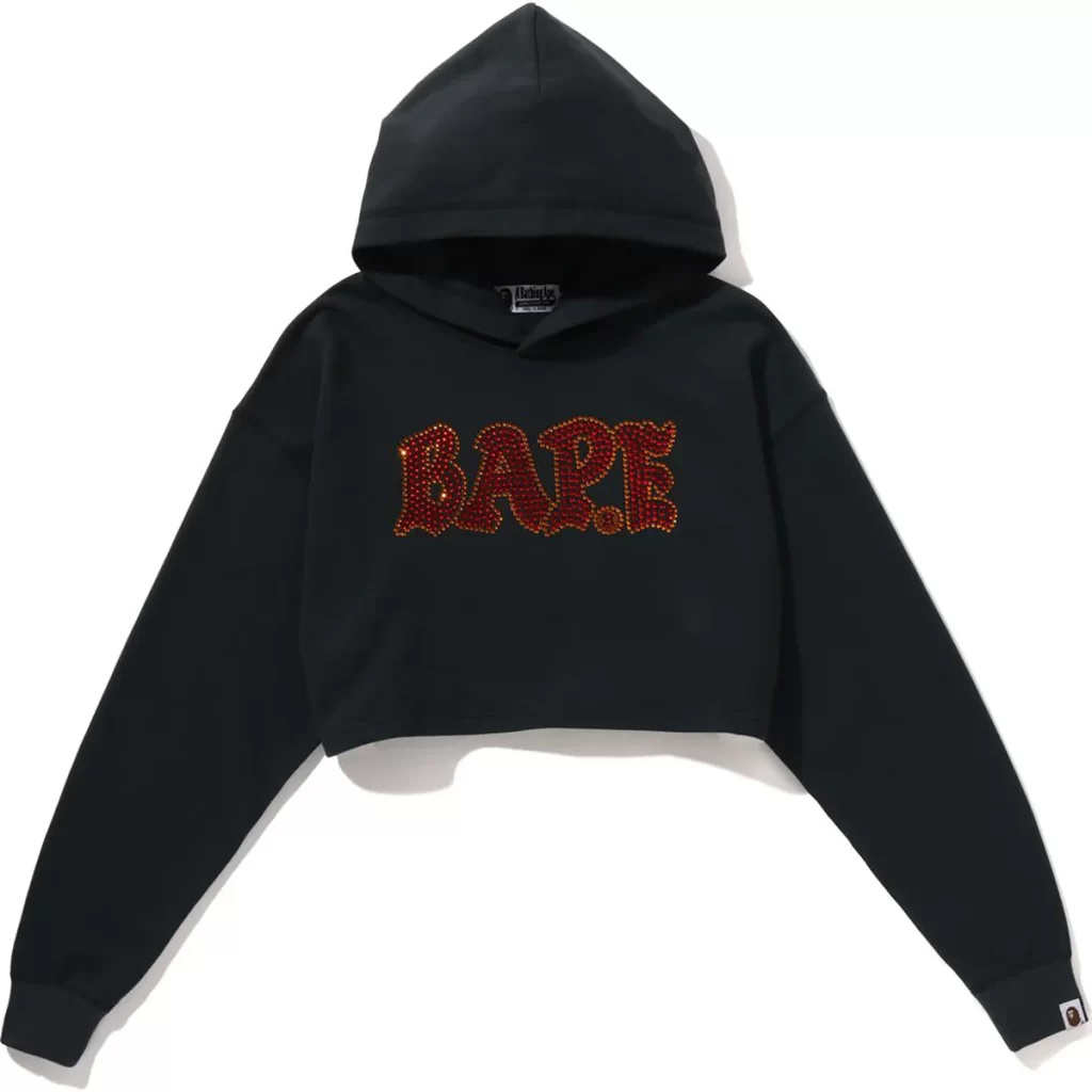 BAPE CRYSTAL STONE BAPE CROPPED PULLOVER HOODIE LADIES插图