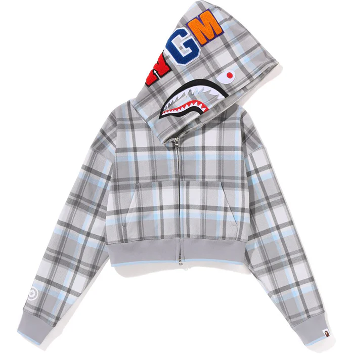 BAPE CHECK CROPPED SHARK FULL ZIP HOODIE LADIES缩略图